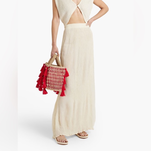 Savannah Morrow Cream Plissé Maxi Bamboo Silk Skirt Size Small - Picture 3 of 16